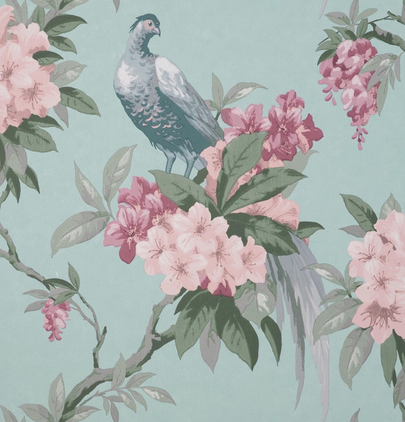 nm167763c Beautifully elegant large scale duck egg floral bird design. This fabulous design is taken from the archive collection, with designs dating from the past 100 years, reinvented to reflect contemporary tastes. Stunning paste the wall designer wallpaper.