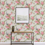 nm168864c Beautifully elegant large scale grey/pink floral bird design. This fabulous design is taken from the archive collection, with designs dating from the past 100 years, reinvented to reflect contemporary tastes. Stunning paste the wall designer wallpaper.
