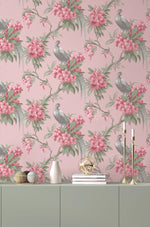 nm168865c Beautifully elegant large scale pink floral bird design. This fabulous design is taken from the archive collection, with designs dating from the past 100 years, reinvented to reflect contemporary tastes. Stunning paste the wall designer wallpaper.