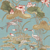 ntp42277704d Beautiful and delicate embroidered look vinyl featuring beautiful birds and lotus flowers. Easy to hang and paste the wall.