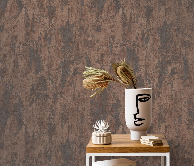 nv102337311e Gorgeous textured modern concrete wall effect in brown on paste the wall vinyl.