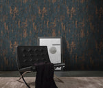 nv102777344e Gorgeous textured modern concrete wall effect in blue with metallic copper on paste the wall vinyl.