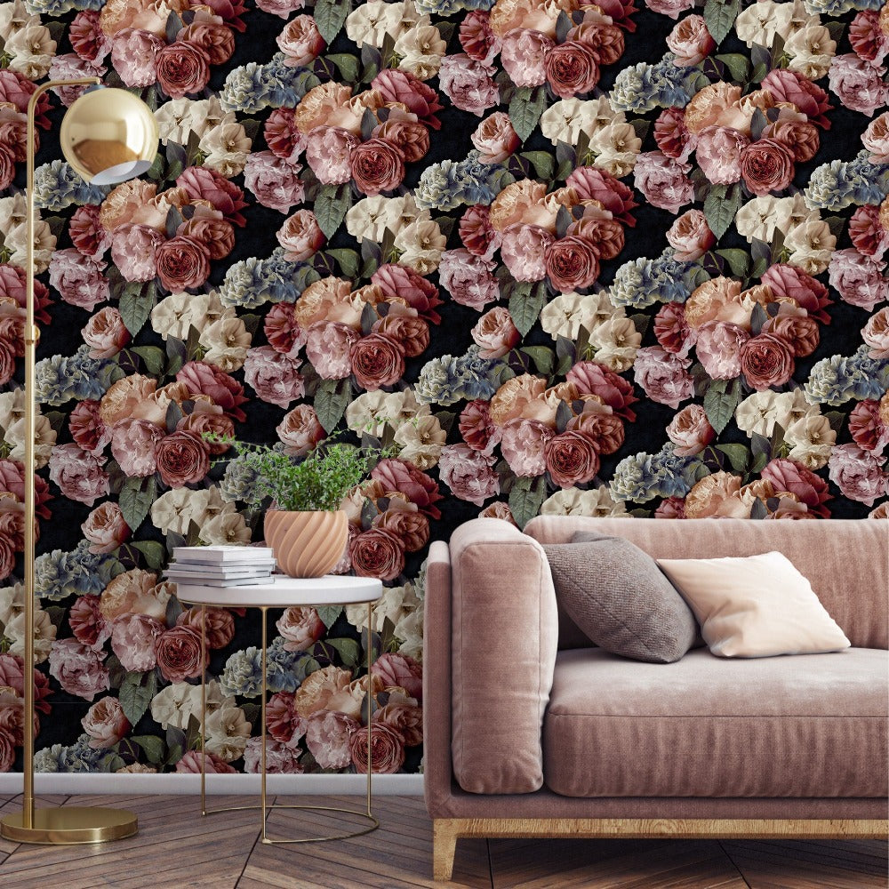 nv15411708g Gorgeous large scale feature floral in fabulous purple and plum tones. Stunning paste the wall vinyl.
