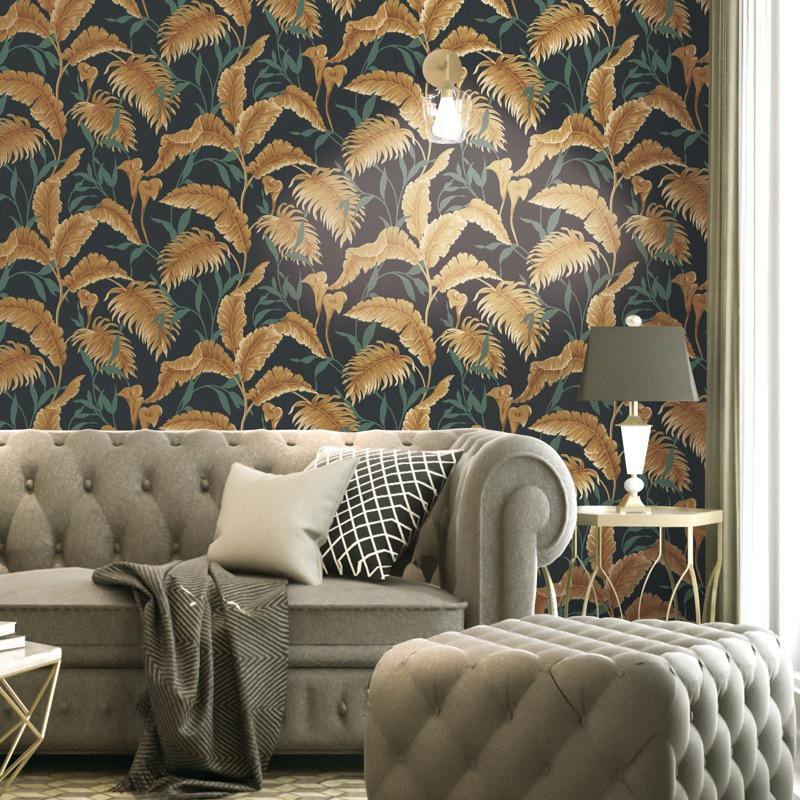 nv21977178d Fabulous flowing leaf design on a heavy weight, paste the wall, vinyl. Perfect for a statement feature wall.