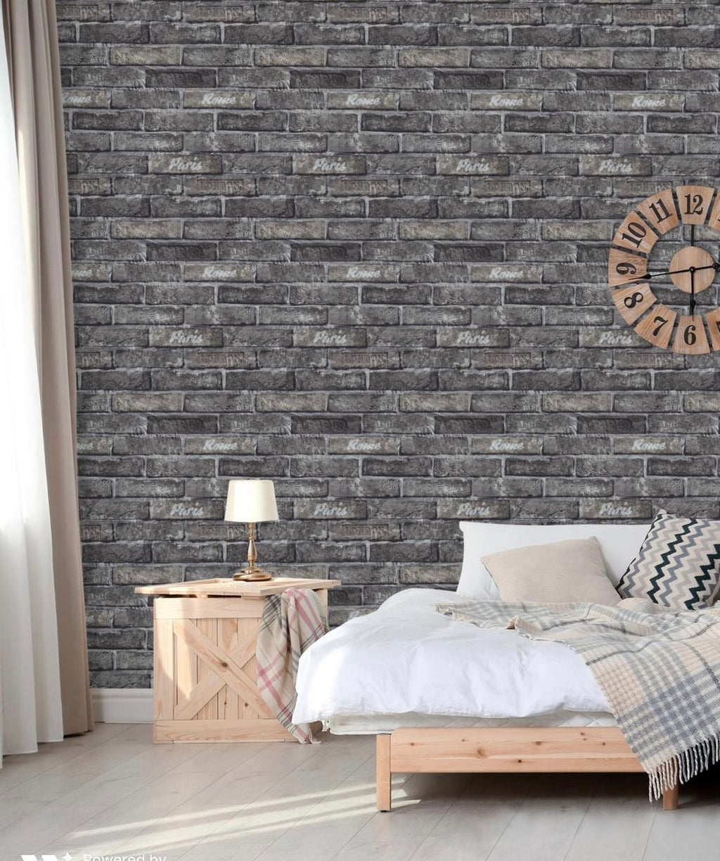 nv50600158sn Fabulous 3D brick effect vinyl in grey. Easy to hang and paste the wall.