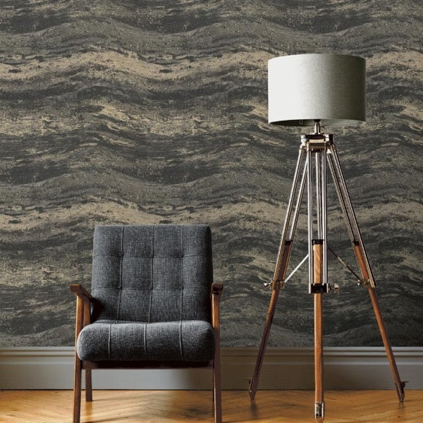 nv51900242r Luxurious marbled stone effect with beautiful shimmer detail in charcoal black and gold. Paste the wall vinyl.