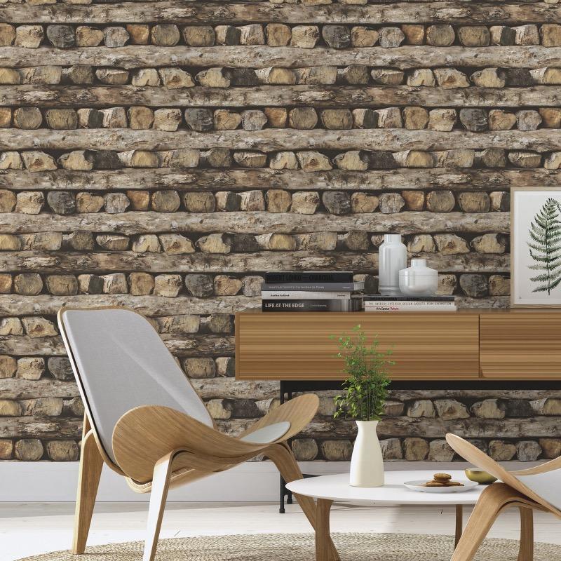 nv93133808r 3D photo real. Rustic log cabin wall effect on fully washable 'paste the wall' matt finish vinyl. easyhang, great jointing and easy strip