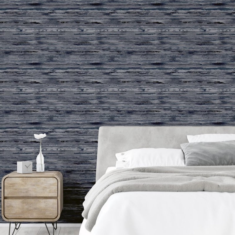 nvh29777700a Beautiful subtle abstract horizontal design with beautiful glitter detail in denim blue. Luxurious heavy weight paste the wall vinyl.