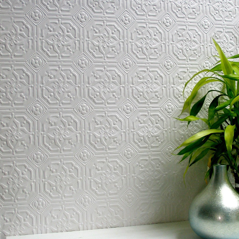 RD12004a Traditional white anaglypta paper for walls and ceilings.