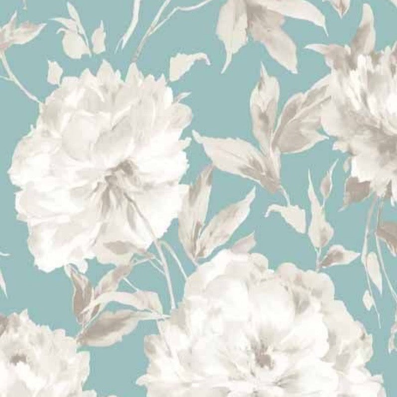 rdv29066412 Beautiful 'hand painted' floral look in gorgeous whites and greys on a beautiful blue background.