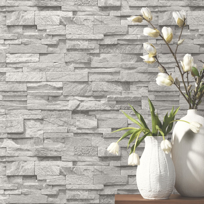 v023600330e Fabulous 3D stone brick effect vinyl in stylish grey. Paste the wall vinyl.