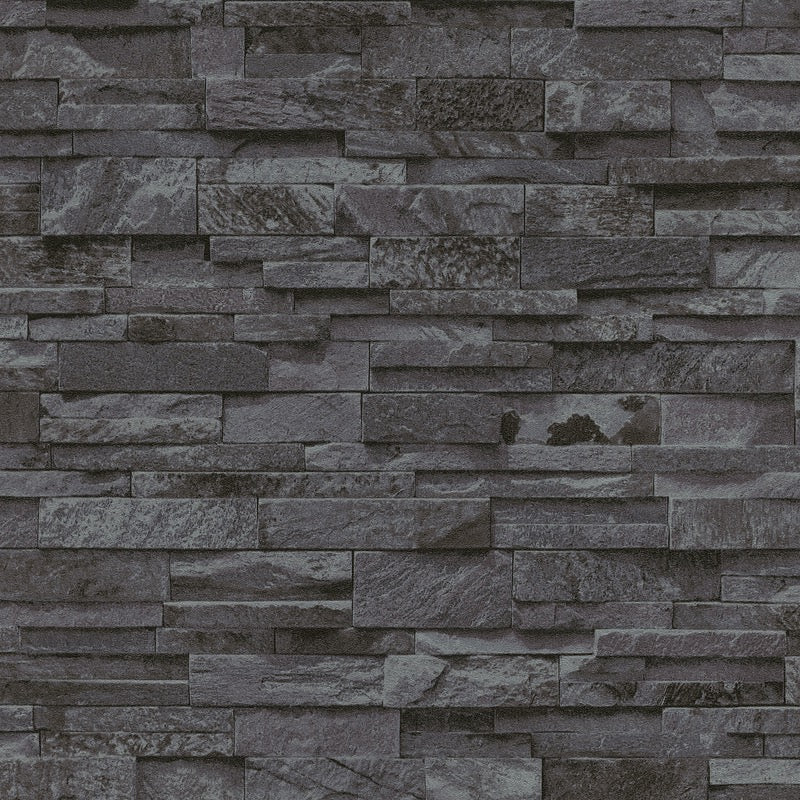v023600340e Fabulous 3D stone brick effect vinyl wallpaper in on trend charcoal black. Paste the wall vinyl.