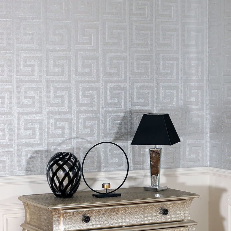 v29800102a Stunning foil vinyl with a greek key design. Perfect for a modern feature wall.