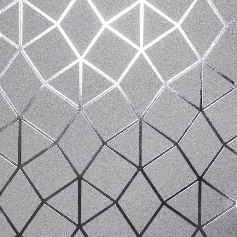 v4240089f Modern geometric trellis in grey and metallic silver on vinyl wallpaper.