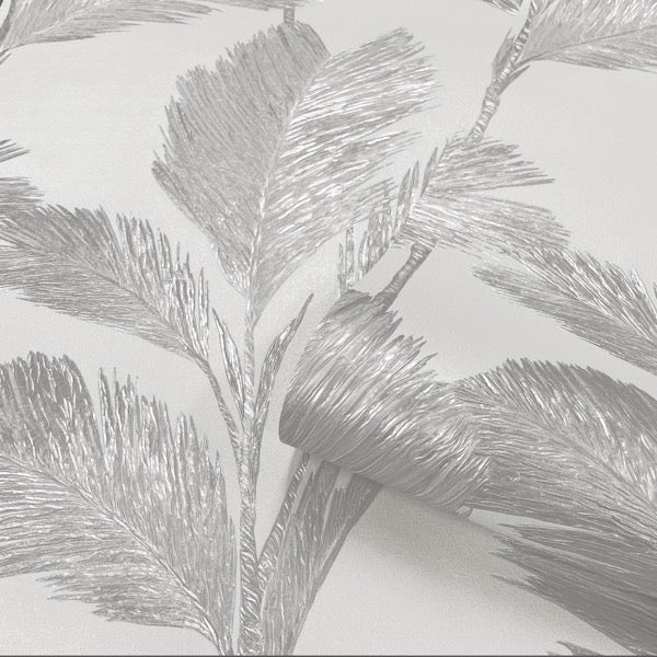 vh20011b Fabulous large scale metallic leaf in off-white and silver. Supreme quality heavy weight vinyl.