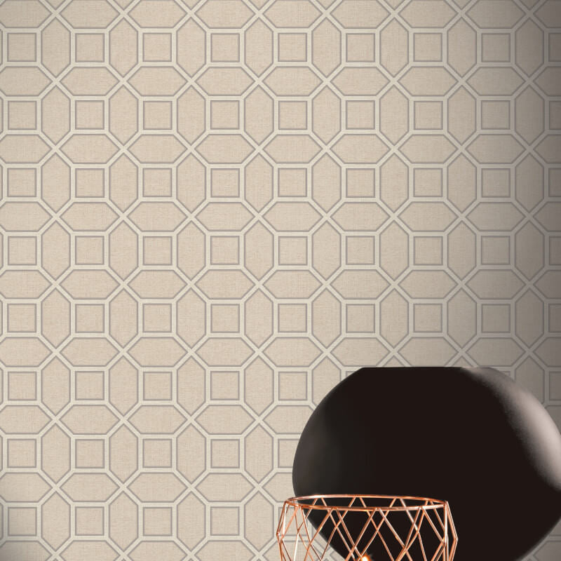 vh29566602a Gorgeous modern geometric trellis in taupe on heavy weight vinyl. Paste the wall and easy to hang!