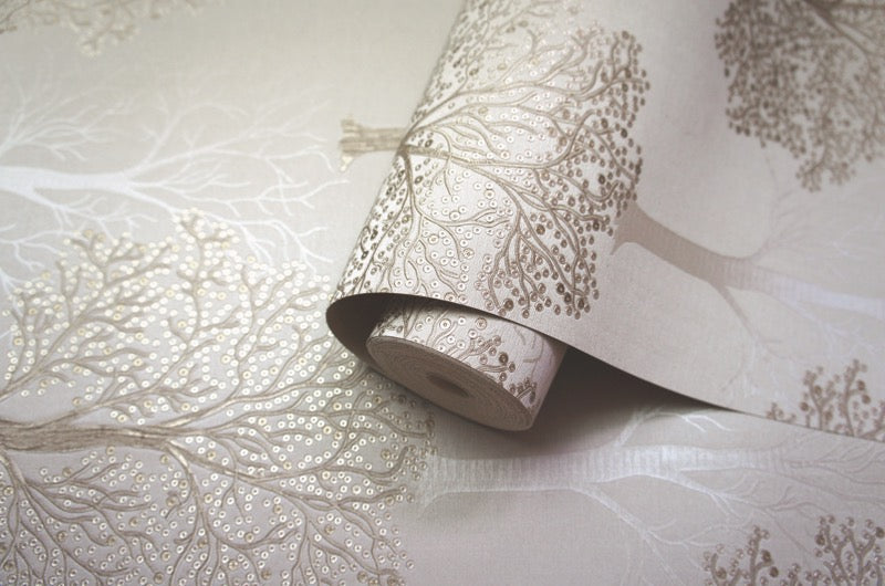 vh3522961h Stunning deep engraved ornate tree design in taupe. Heavy weight Italian vinyl. Supreme quality.