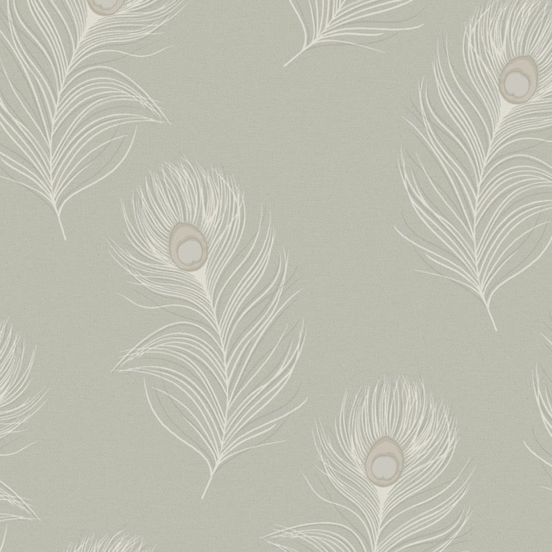 vh3625540h Beautiful peacock floating feather design in sage. Stunning heavy weight Italian vinyl.