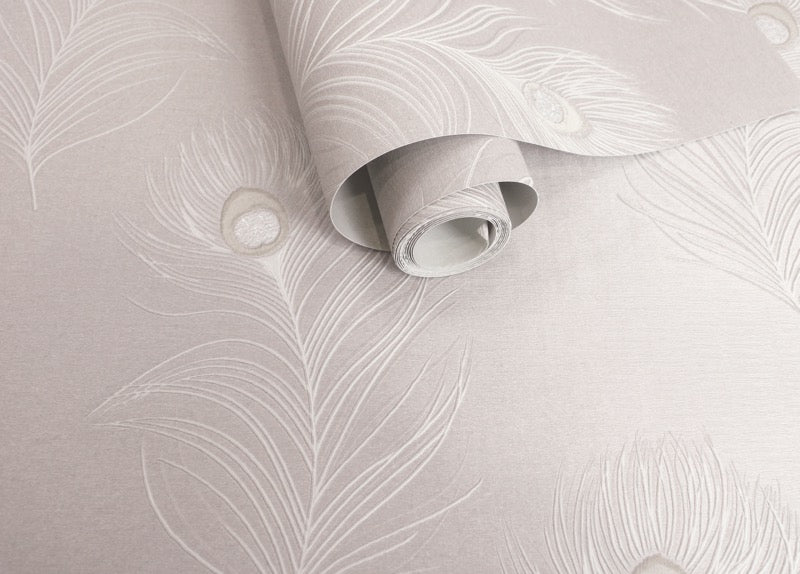 vh3677243h Beautiful peacock floating feather design in heather. Stunning heavy weight Italian vinyl.
