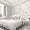 vh730065b Gorgeous large scale rose pattern in soft silver. Heavy weight vinyl.
