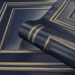 vh737785b Luxurious panel effect vinyl in navy blue and gold. Supreme quality heavy weight Italian vinyl.
