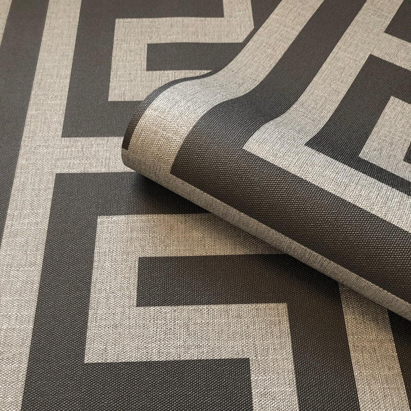 vh810007b Luxurious large scale Greek Key design in gunmetal grey and silver. Beautiful heavy weight vinyl.