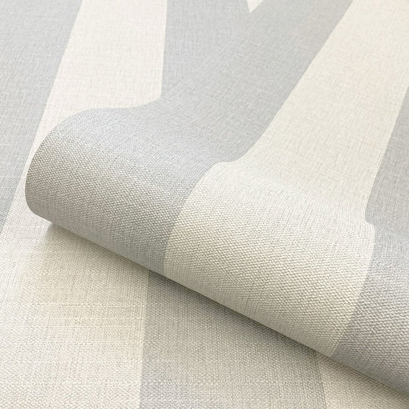 vhgb810019b Gorgeous textured wide two toned stripe in soft grey. Heavy weight Italian vinyl. Fully washable and durable.