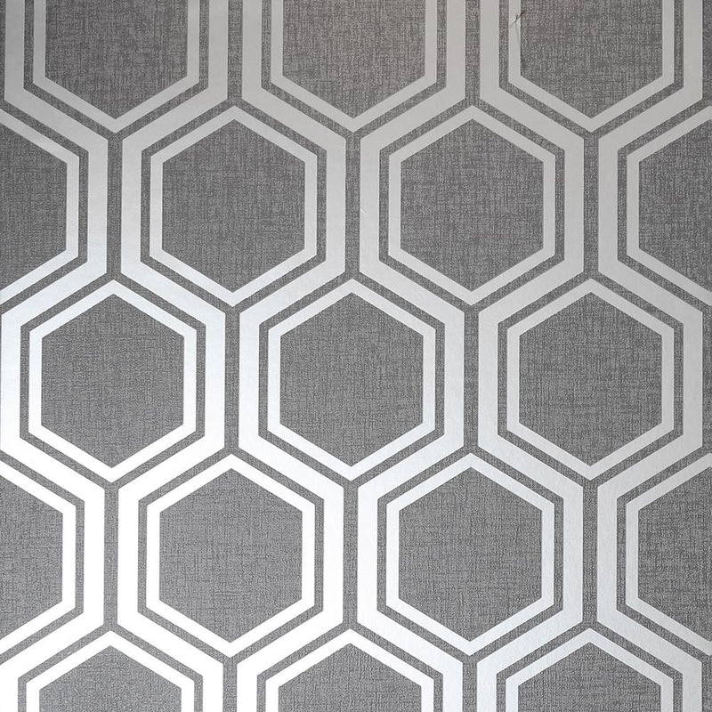 vs90600601a An elegant and contemporary geometric design with silver metallic hexagons on a matt grey background.