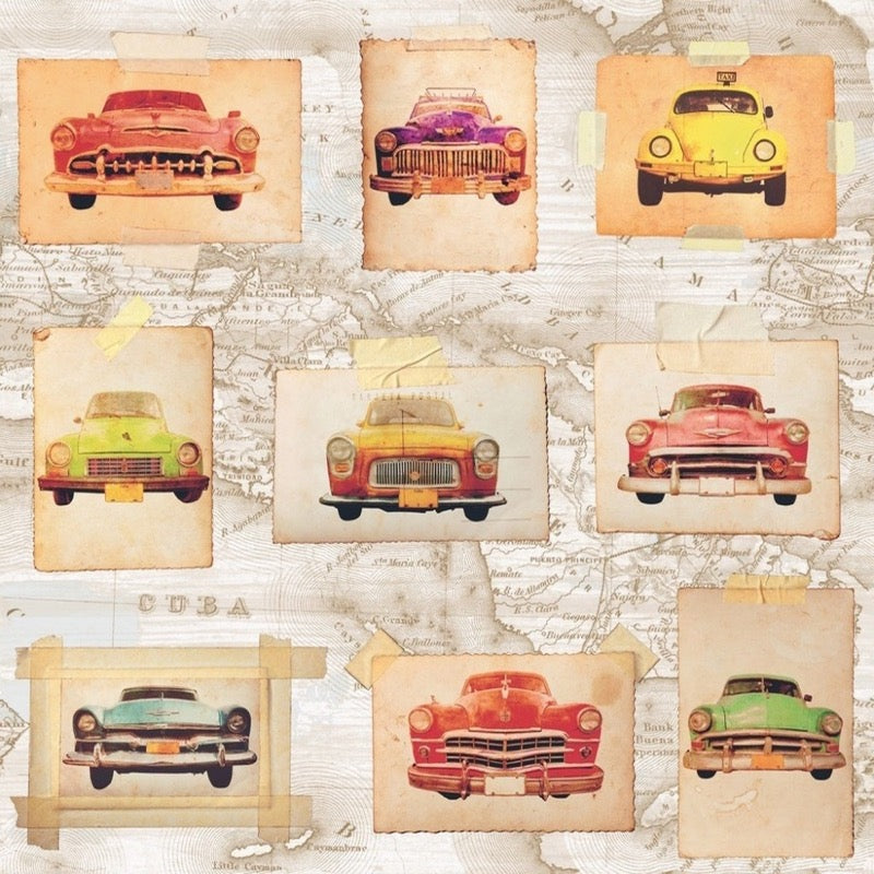 w10266528m Cool Cuban cars feature wall on a gorgeous map background.