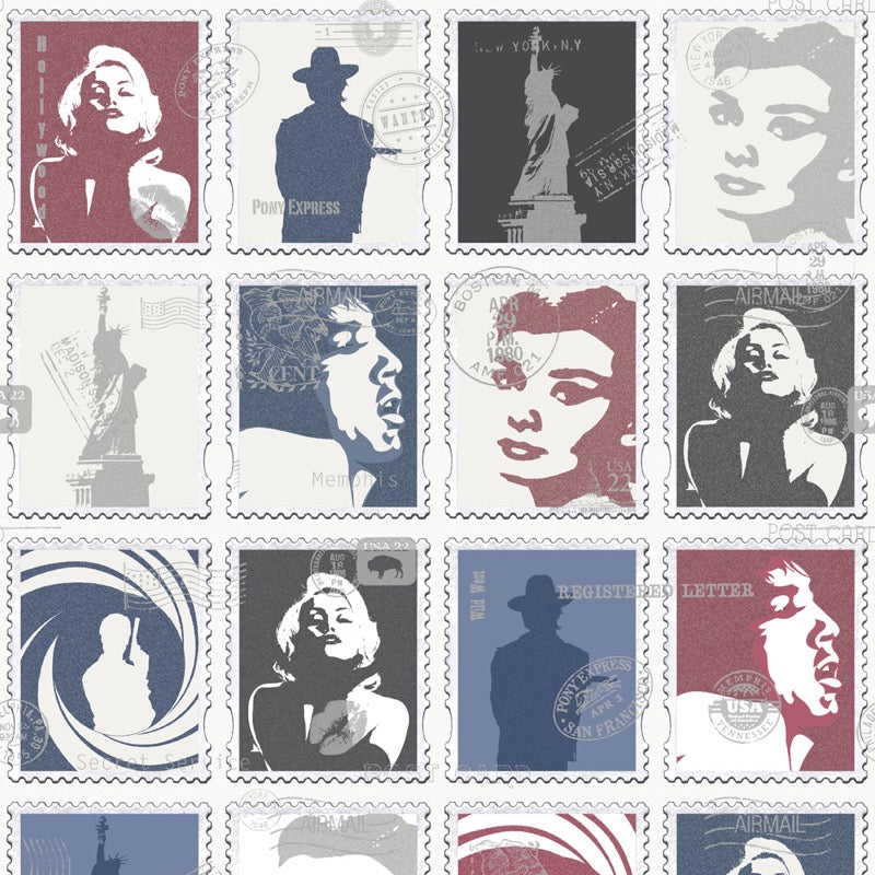w10277527m Iconic legends wallpaper in a cool stamp design.
