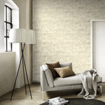 w24866692r Fabulous metallic brick effect wallpaper in gorgeous cream/gold.