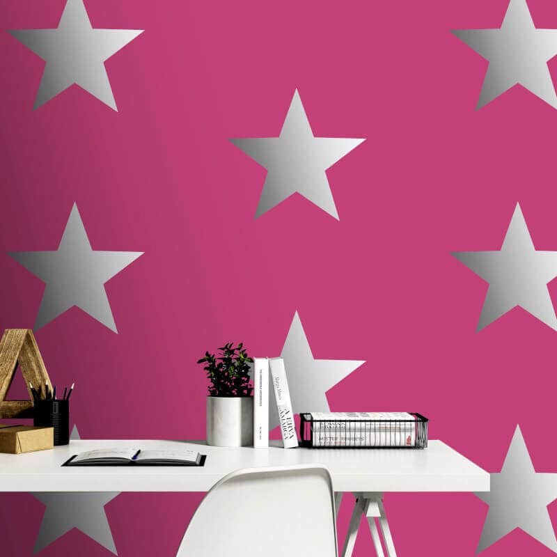 w24888180m Gorgeous metallic silver star set on a hot pink smooth metallic background.