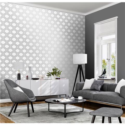 w27500840r Beautiful and modern geometric in silver on stunning metallized wallpaper.