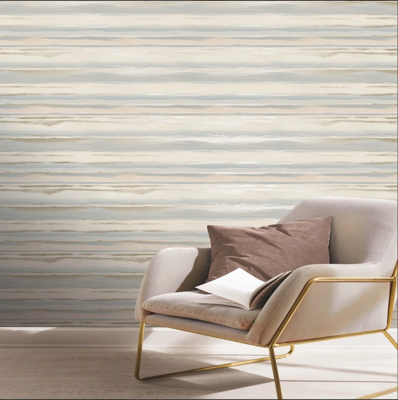 w28277978r Beautiful horizontal stripe effect with a fabulous ombre effect with soft blues and pinks against a neutral background. Heavyweight matt wallpaper.