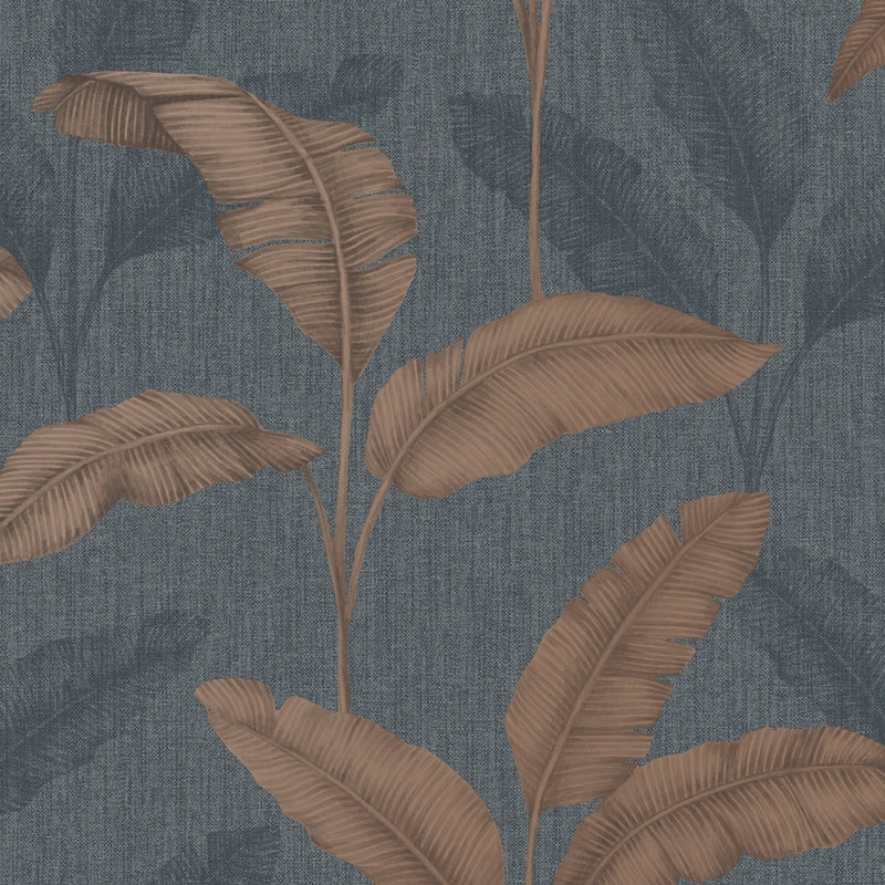 w28377463r Gorgeous large scale palm leaves in beautiful shades of navy and copper rust.