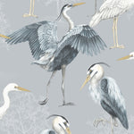 w28377944r Stylish heron bird design wallpaper in cool slate grey.