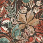 w371180b Fabulous and stylish botanical leaf design wallpaper. Rich and warm autumnal tones on a gorgeous charcoal background.