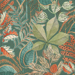 w375581b Fabulous and stylish botanical leaf design wallpaper. Rich and warm autumnal tones on a gorgeous green background.