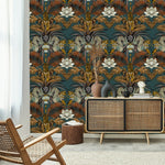 w395511b Fabulous oriental inspired design with tigers and dragons in striking colours on a rich green background.