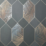 w4200833fd Fabulous bold tropical and geometric design in charcoal and bronze tones.
