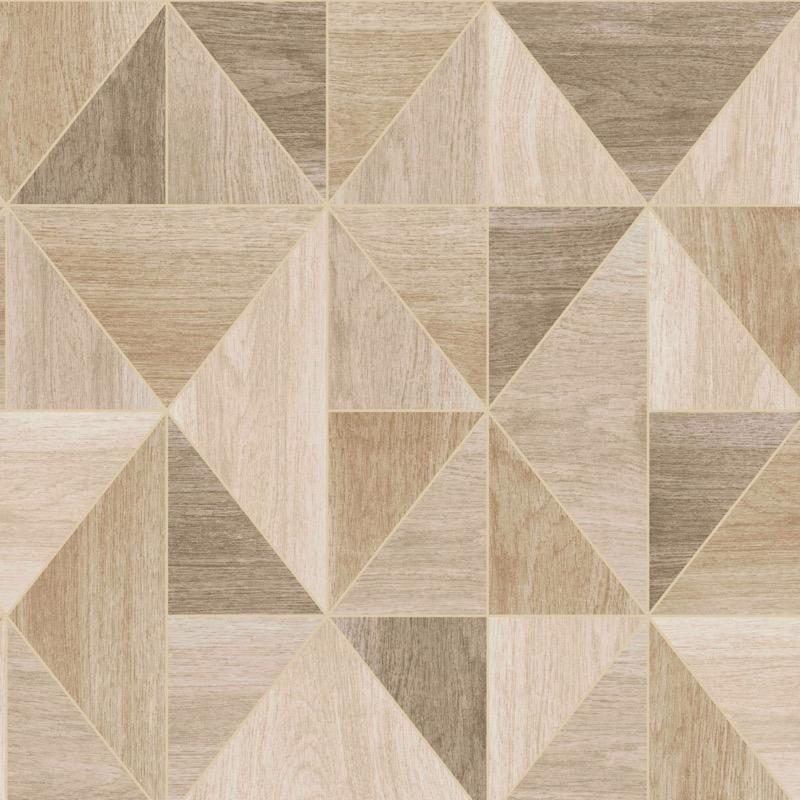 w4233222f Triangular geometric with metallic fine line highlight, created from wood block effect in soft neutrals.