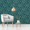 w4255609f Gorgeous modern geometric green metallic wallpaper.
