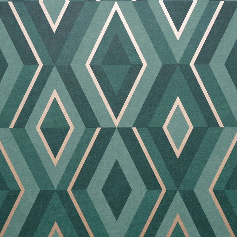 w4255609f Gorgeous modern geometric green metallic wallpaper.