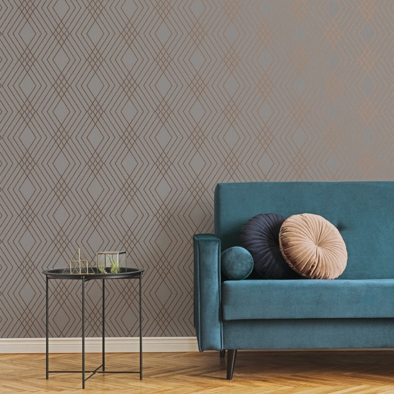 w4268804f Stunning grey and rose gold metallic geometric wallpaper.
