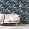 w4277681f Elegant and stylish tropical palm leaf design in rich navy blue and silver.