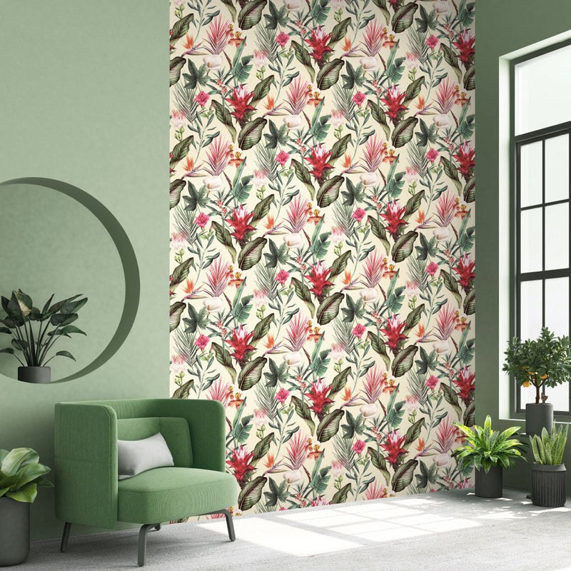 w502272d Gorgeous bold tropical floral on a gorgeous cream background.
