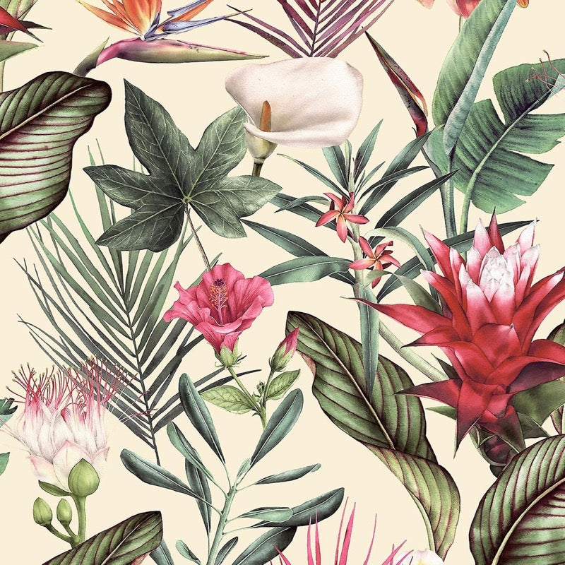 w502272d Gorgeous bold tropical floral on a gorgeous cream background.