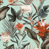 w507771d Beautiful bold tropical floral on a beautiful duck egg metallic background.