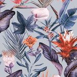 w508873d Gorgeous bold tropical floral print on a stunning metallic background.