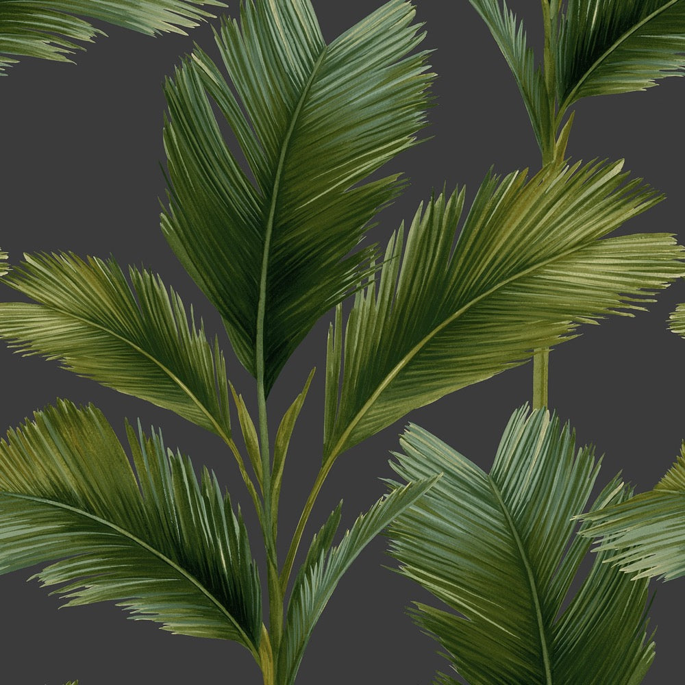w5915515b Trendy large scale palm leaf design in green and charcoal grey.